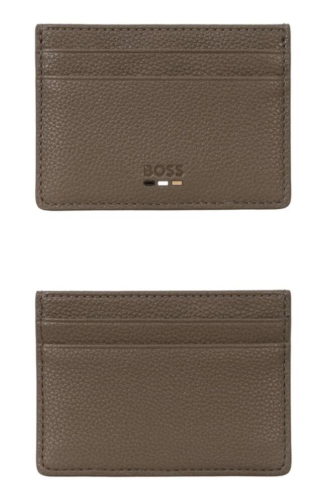 BOSS Ray Faux Leather Card Case in Open Brown Cover