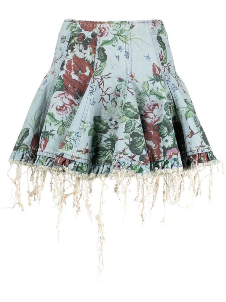 Molly Goddard floral-print distressed skirt - Blue Cover