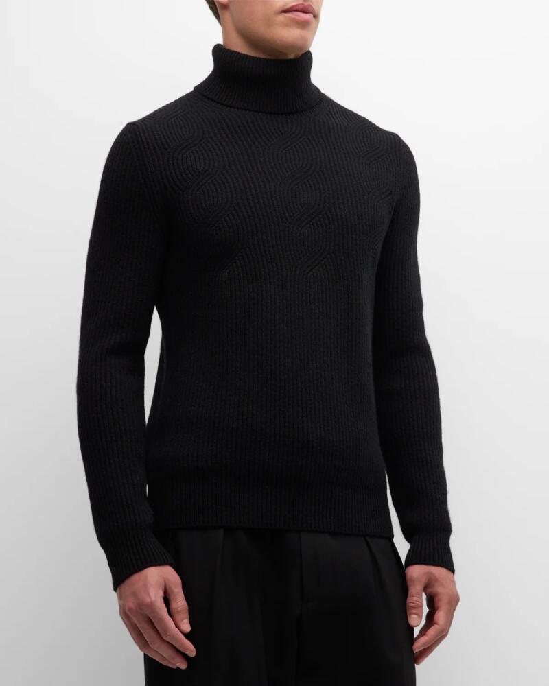 Neiman Marcus Cashmere Collection Men's Cable Turtleneck Sweater Cover