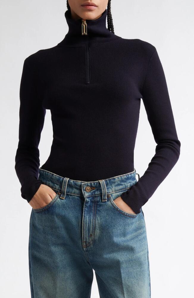 Victoria Beckham Merino Wool Blend Half Zip Sweater in Ink Blue Cover