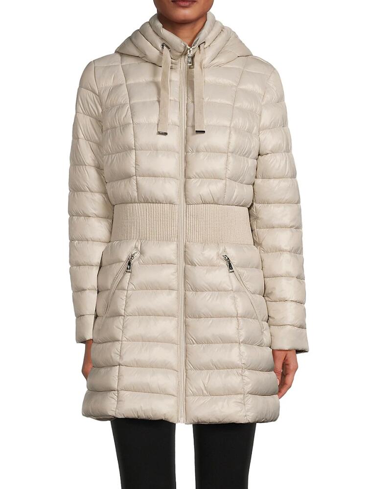 T Tahari Women's Irene Hooded Puffer Jacket - Pale Oak Cover