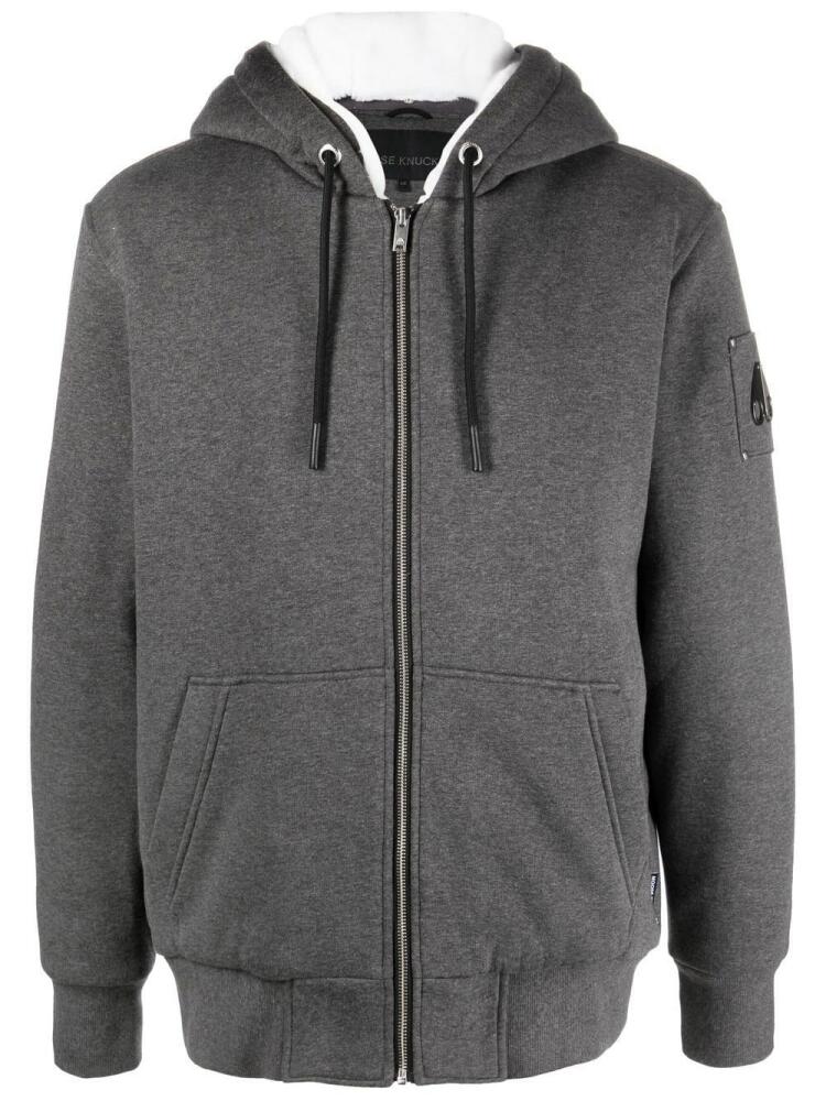 Moose Knuckles plaque-detail drawstring hoodie - Grey Cover