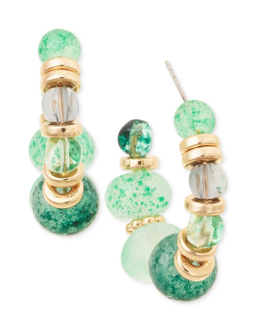 Style & Co Gold-Tone Green Beaded Medium Hoop Earrings, 1.2", Created for Macy's - Green Cover