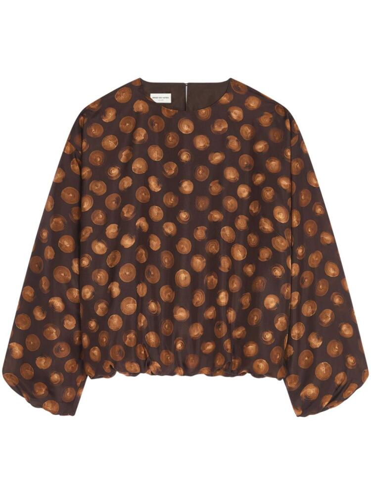 DRIES VAN NOTEN graphic-print silk blouse - Brown Cover