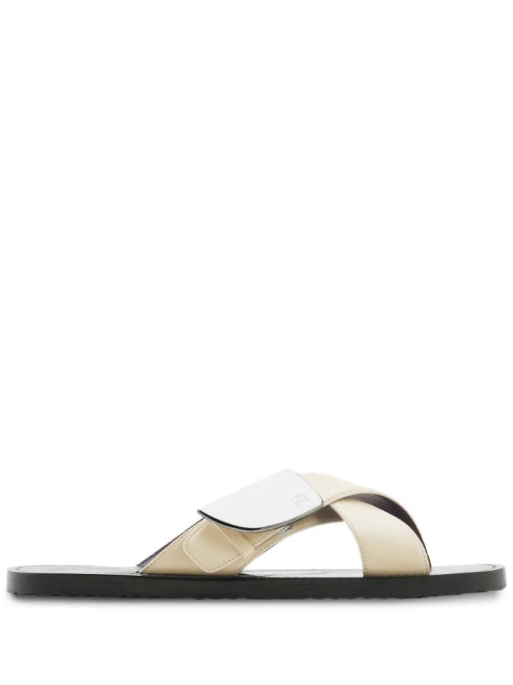 Burberry Shield leather slides - Neutrals Cover