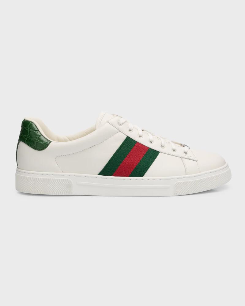 Gucci Men's Ace Leather Web Low-Top Sneakers Cover