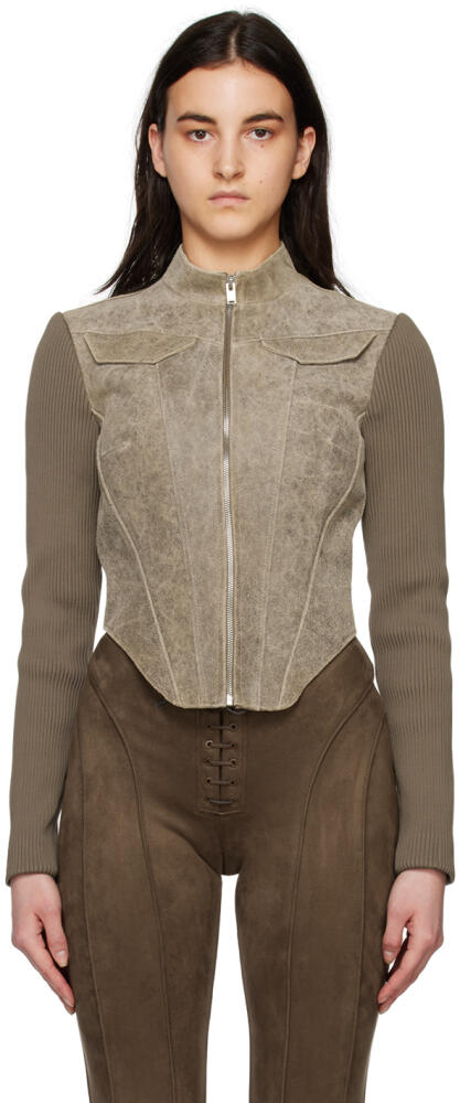 MISBHV Taupe Cracked Leather Jacket Cover