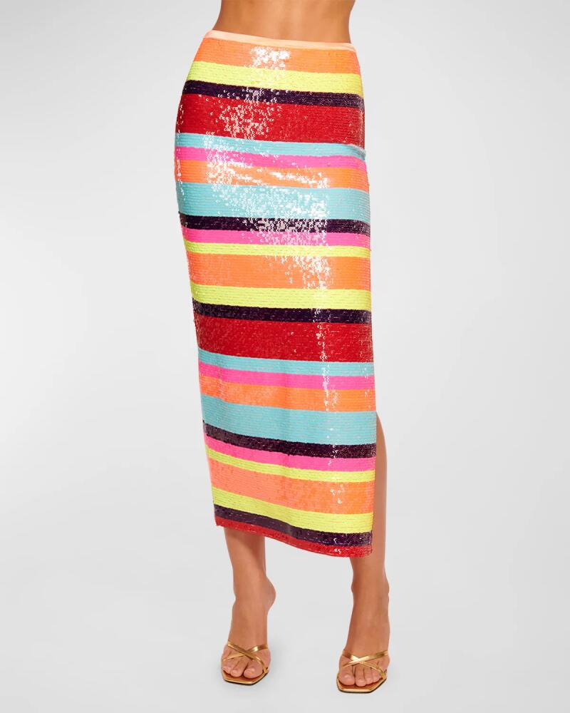 Ramy Brook Myrtie Sequined Striped Midi Skirt Cover