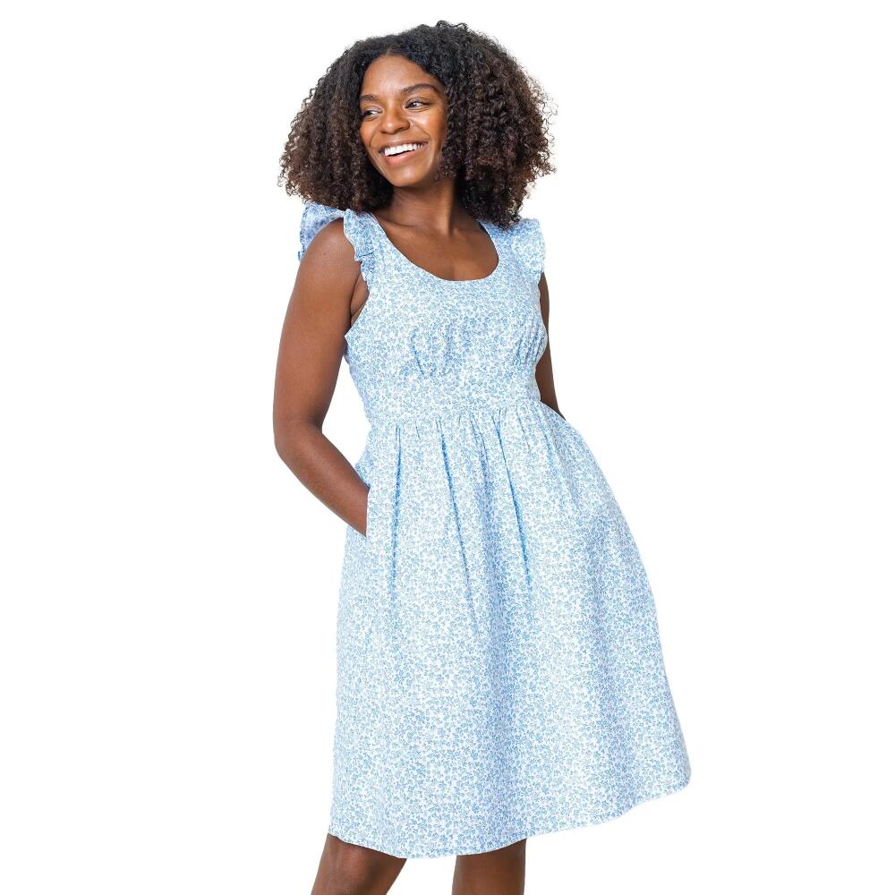 Hope & Henry Women's Flutter Sleeve Empire Dress in Ditsy Blue Cottage Floral Cover