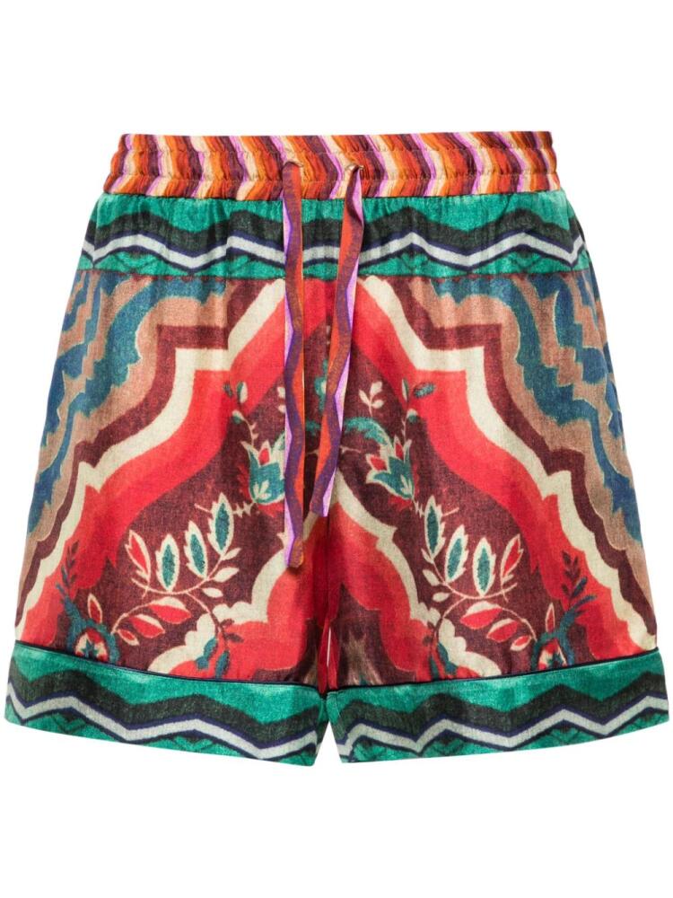 Pierre-Louis Mascia Aloe graphic-print silk shorts - Red Cover