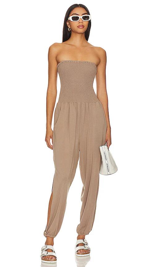 Bobi Strapless Jumpsuit in Taupe Cover