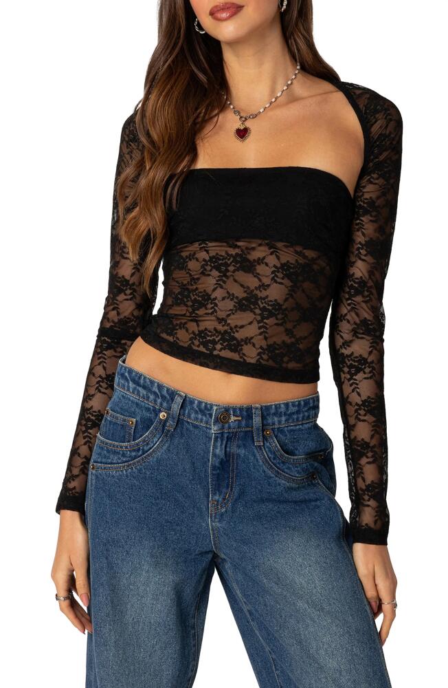 EDIKTED Addison Sheer Lace Top & Bolero Set in Black Cover