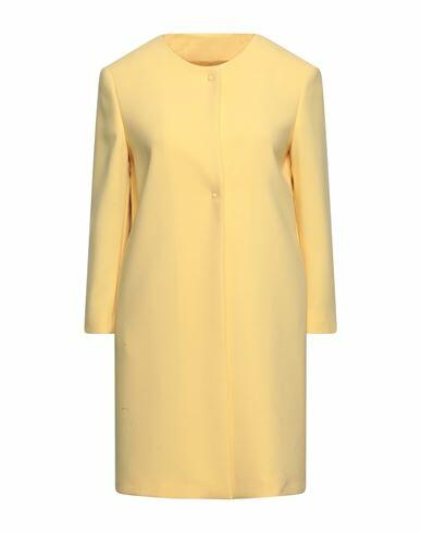 Annie P. Woman Overcoat & Trench Coat Yellow Cotton, Elastane Cover