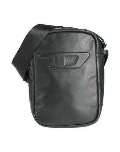 Diesel Man Cross-body bag Black Ovine leather, Zinc alloy, Iron Cover