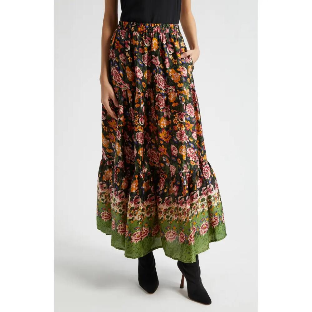 MILLE Paola Floral Print Tie Waist Maxi Skirt in Secret Garden Cover