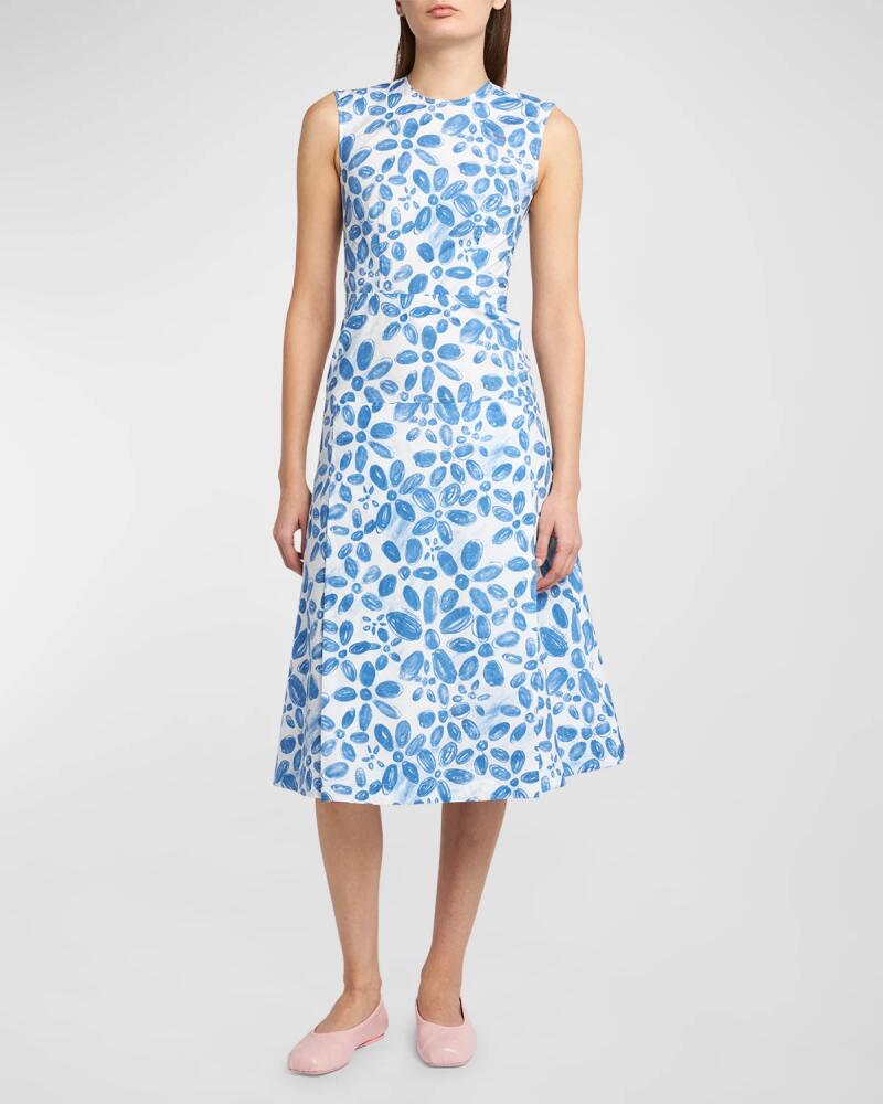 Marni Floral Print Midi Dress With Hand-Stitched Logo Embroidery Cover