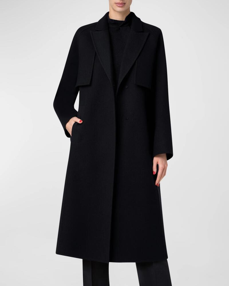 Akris Kat Wool Double-Face Long Coat With Detachable Bolero Cover