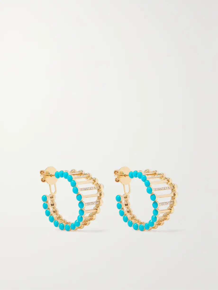 L'Atelier Nawbar - The Big Twiggy 18-karat Gold, Enamel And Diamond Hoop Earrings - Blue Cover