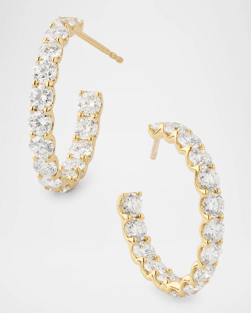 Neiman Marcus Diamonds 18K Yellow Gold Inside Out Diamond Hoop Earrings, 4.80tcw, 1"L Cover