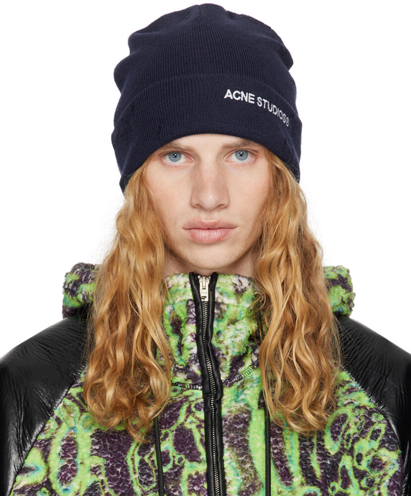 Acne Studios Navy Wool-Blend Beanie Cover