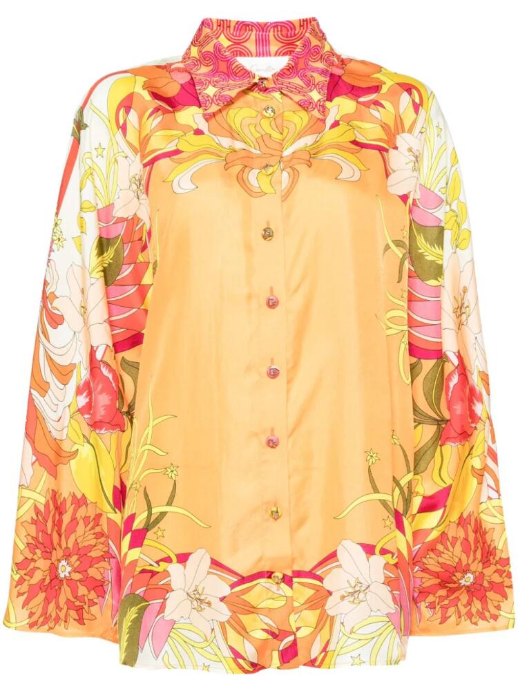 Camilla floral-print silk shirt - Orange Cover