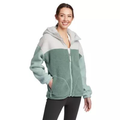 Eddie Bauer Women's We Wander Faux Shearling Fleece Hooded Jacket - Color Blocked Cover