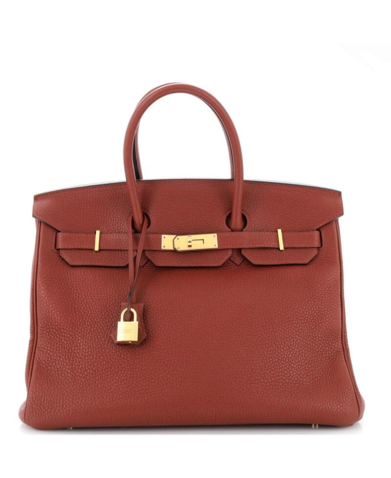 Pre-Owned Hermes Birkin 35 Handbag Red Clemence with Gold Hardware Cover