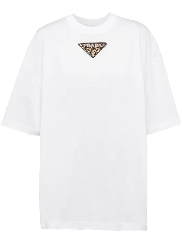 Prada logo-embroidered jersey T-shirt - White Cover