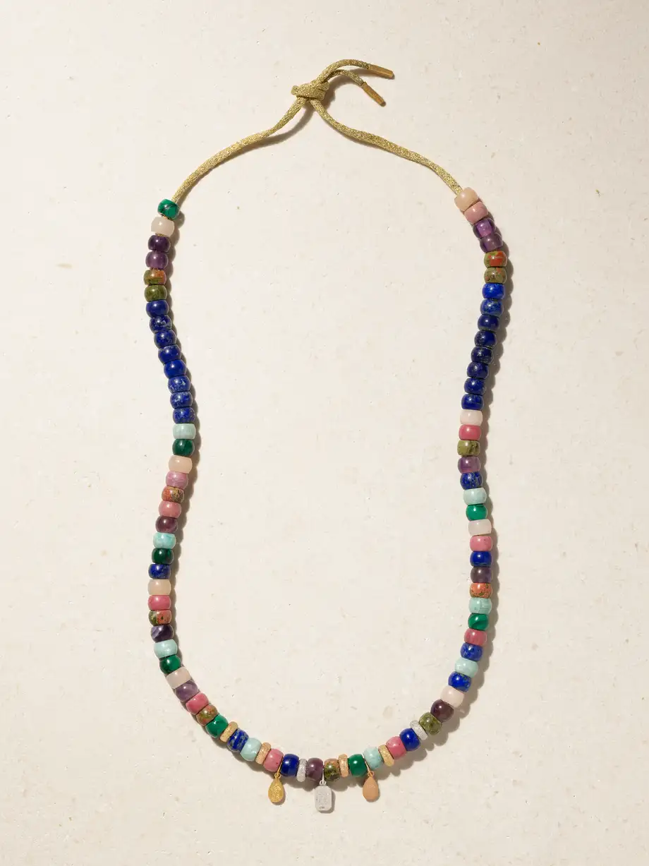 Carolina Bucci - Cartagena Forte Beads 18-karat Yellow, Rose And White Gold And Lurex Multi-stone Necklace - Blue Cover