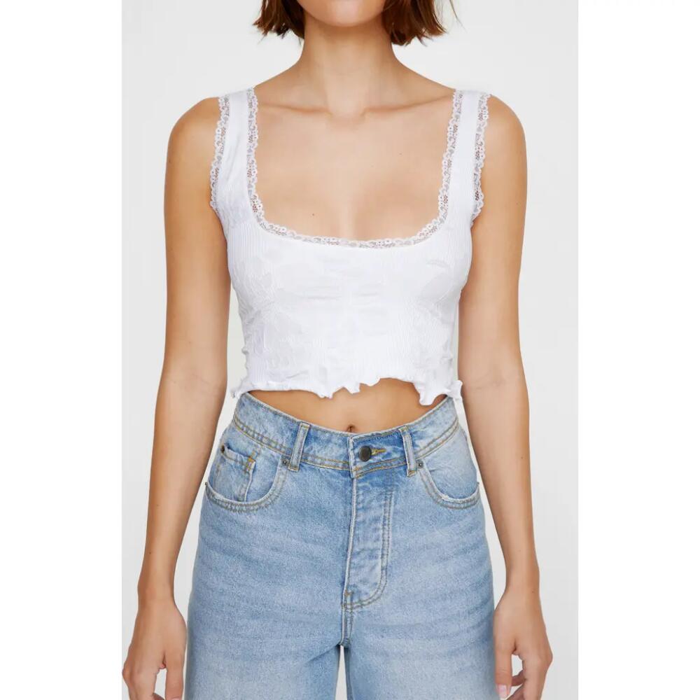 NASTY GAL Lace Rib Crop Tank Top in White Cover