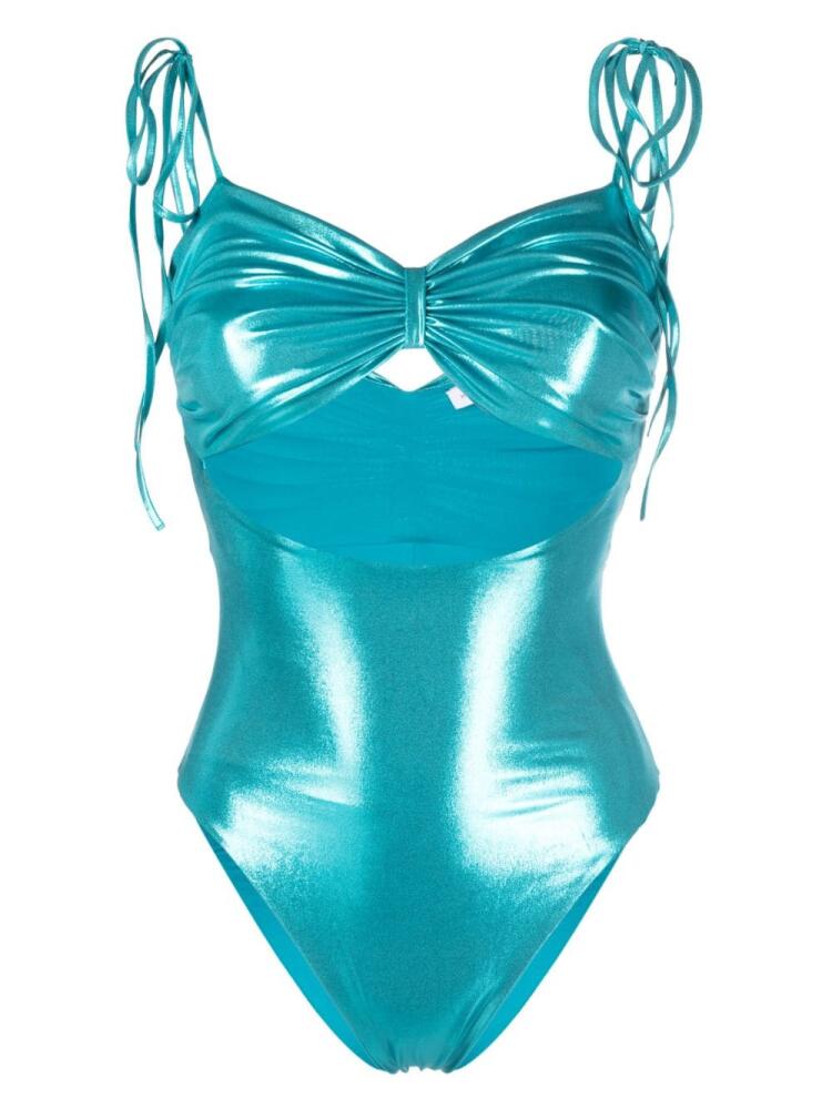 Amen laminated-jersey ruched swimsuit - Blue Cover