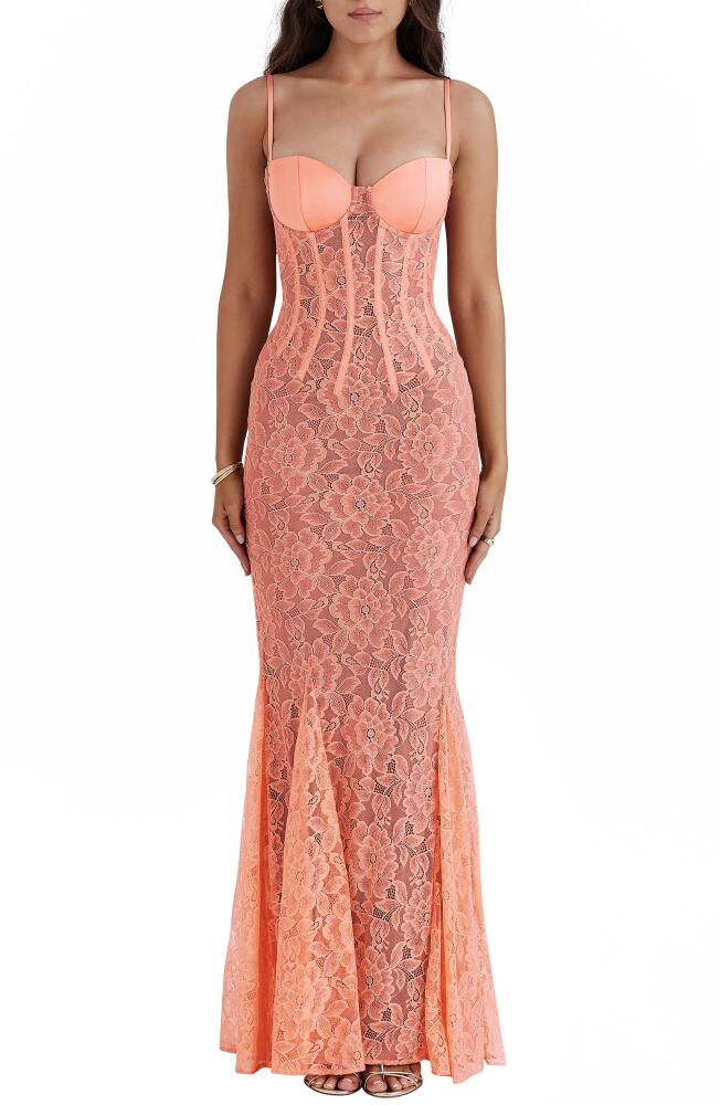 HOUSE OF CB Cordelia Lace Corset Mermaid Gown in Papaya Punch Cover