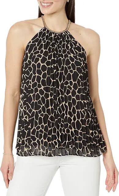 MICHAEL Michael Kors Giraffe Pleated Chain Top (Khaki) Women's Clothing Cover