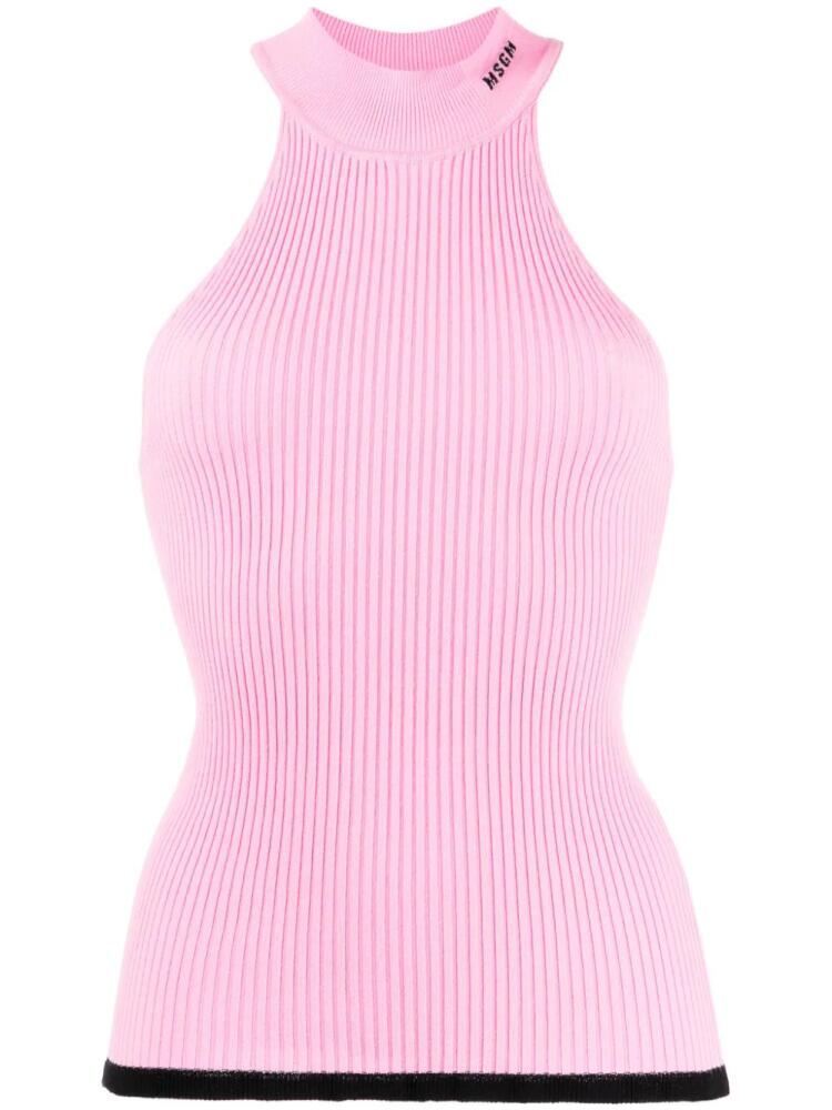 MSGM logo-embroidered ribbed tank top - Pink Cover