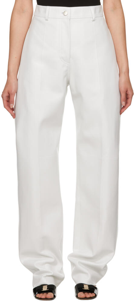 Ferragamo White Creased Leather Pants Cover