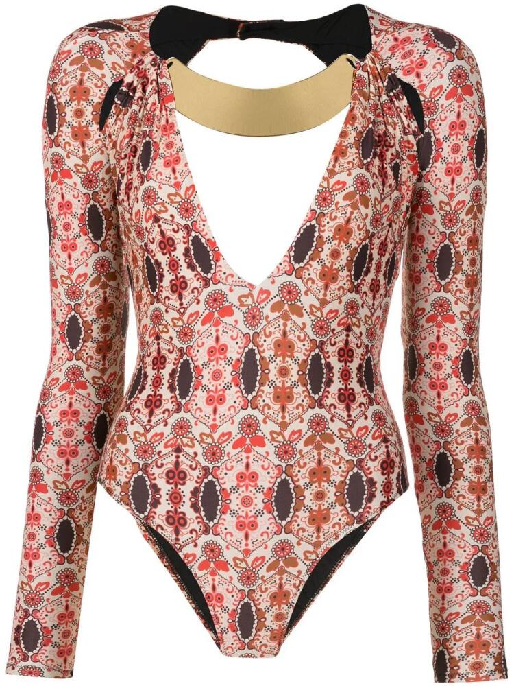 Amir Slama floral-print V-neck bodysuit - Multicolour Cover