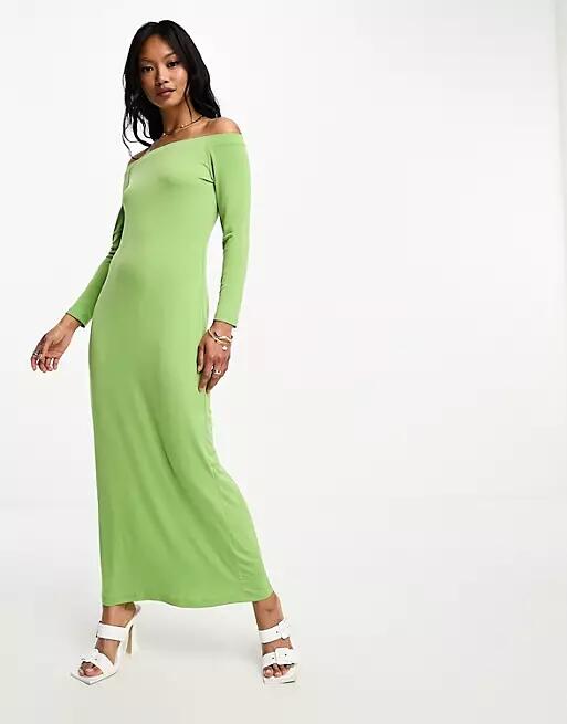 Glamorous off-shoulder jersey midi dress in green Cover