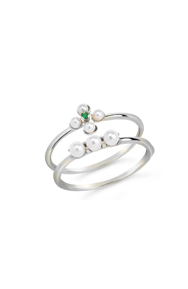 Sterling Forever Cara Set of 2 Imitation Pearl & Cubic Zirconia Stackable Rings in Silver Cover