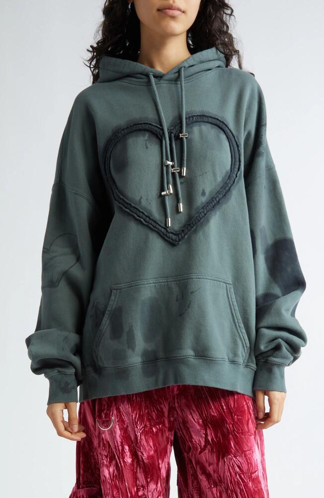 Collina Strada Heart Drawstring Cotton Hoodie in Black Heart Burst Cover