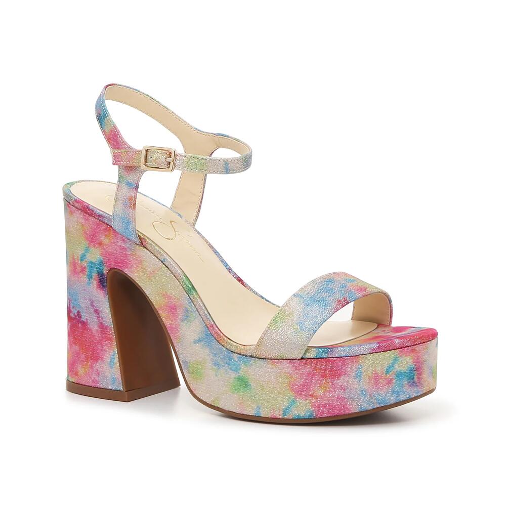 Jessica Simpson Xilka Sandal | Women's | Pink/Blue/Multicolor Abstract Print Fabric Cover