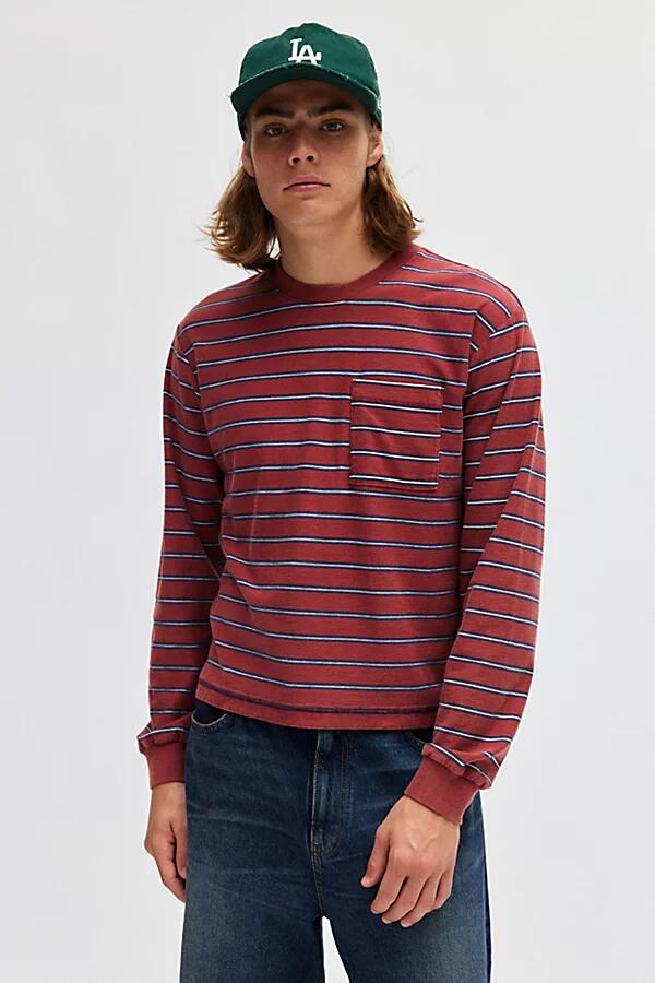 BDG Bonfire Stripe Cropped Long Sleeve Pocket Tee in Red Cover