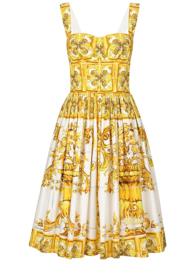 Dolce & Gabbana Majolica flared cotton dress - Yellow Cover