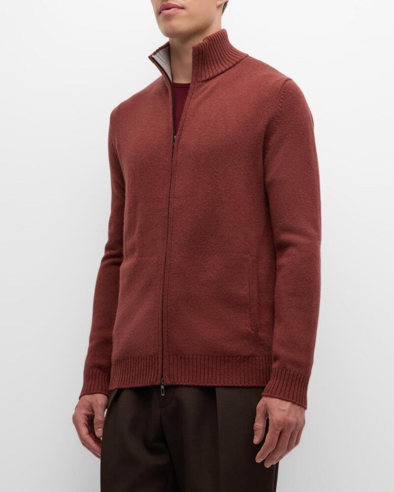 Neiman Marcus Cashmere Collection Men's Full-Zip Cashmere Sweater Cover