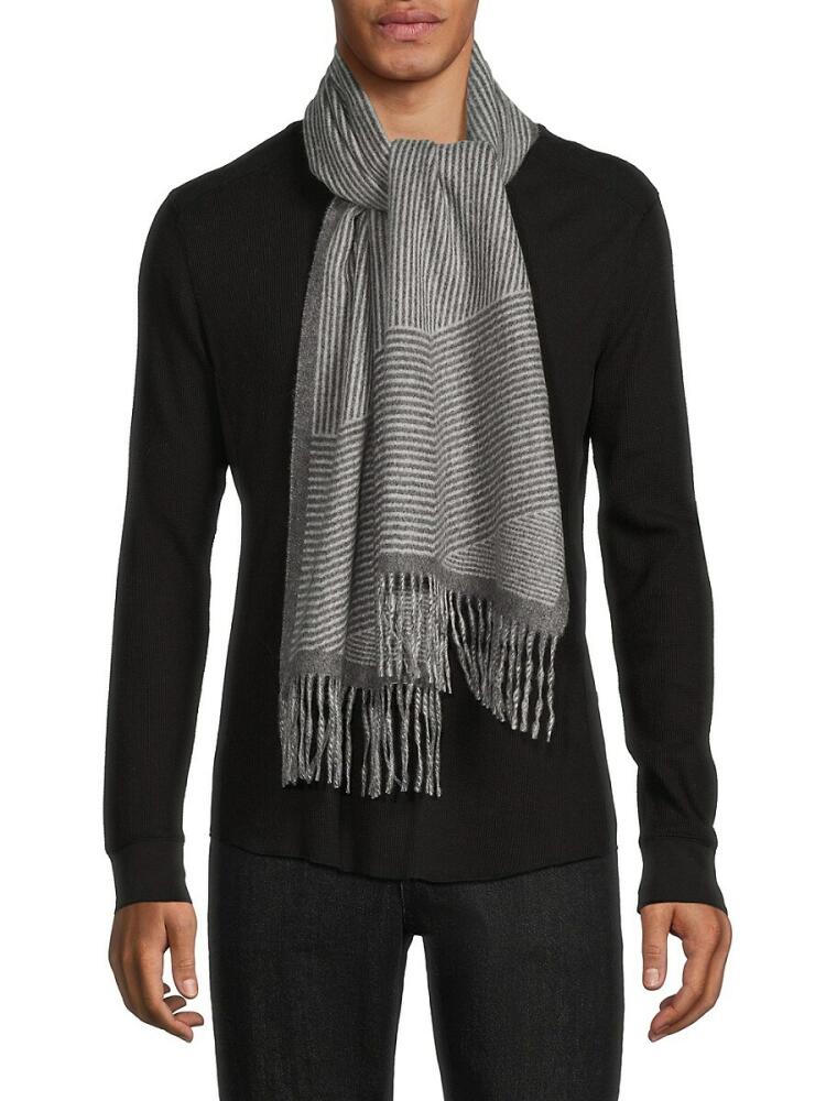 Saks Fifth Avenue Men's Micro Stripe Cashmere Fringe Scarf - Black Cover