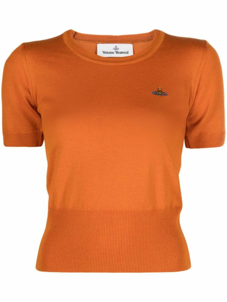 Vivienne Westwood Orb-embroidered virgin wool knitted top - Orange Cover