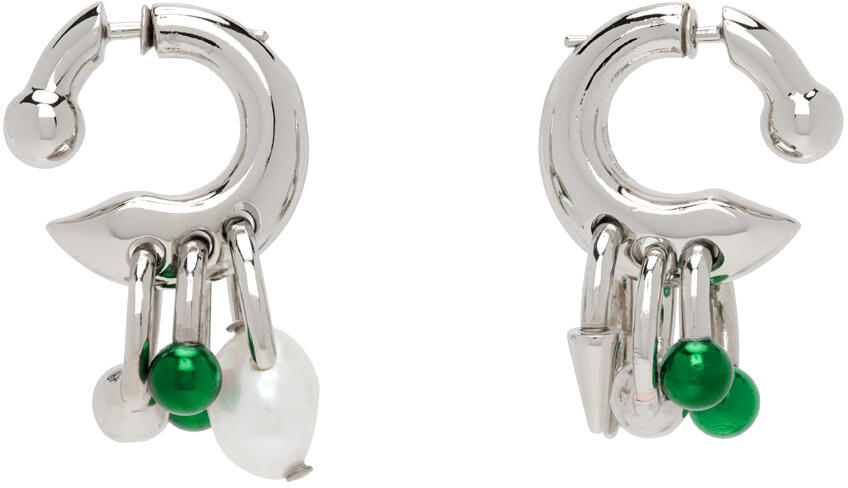 Acne Studios Silver & Green Multi Charm Earrings Cover