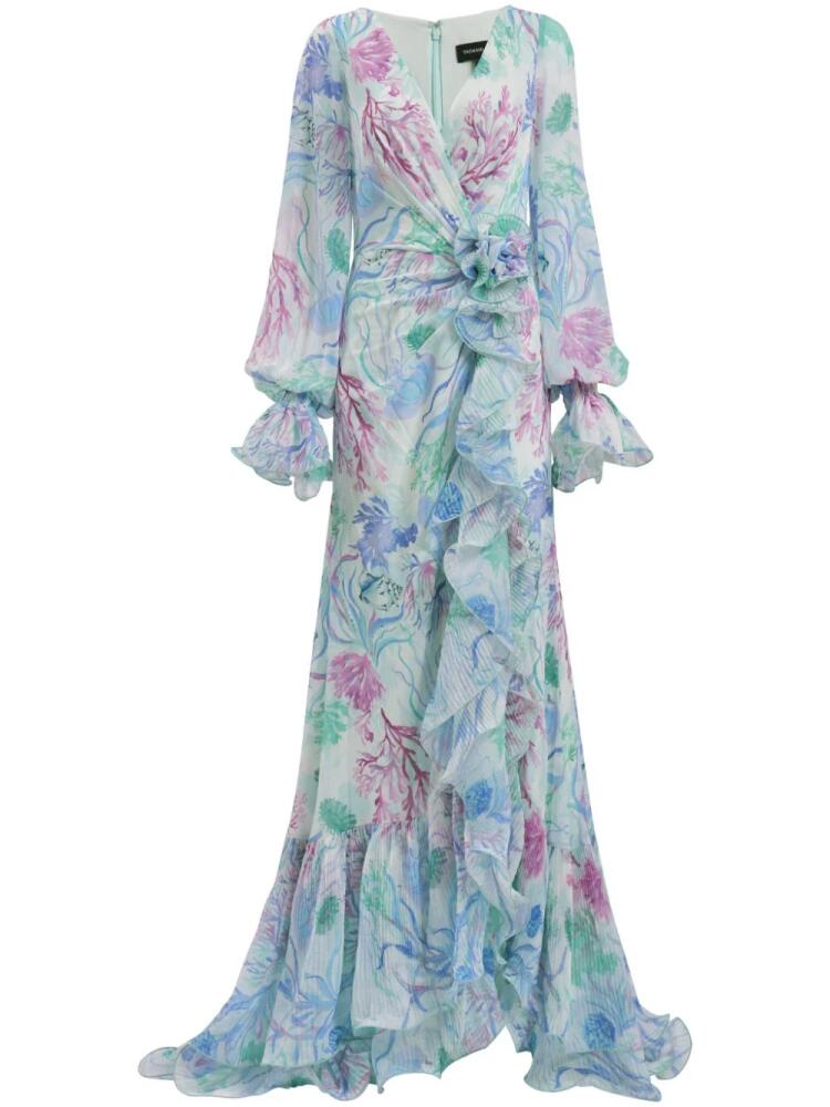 Tadashi Shoji floral-print draped gown - Blue Cover