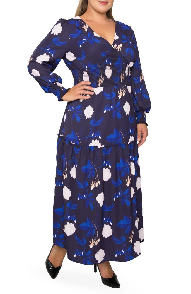 Standards & Practices Floral Smock Waist Long Sleeve Georgette Maxi Dress in Blooms Cover