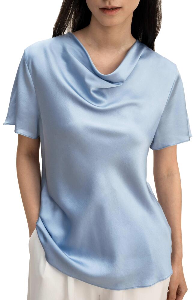 Lilysilk Cowl Neck Short Sleeves Silk T-Shirt in Sky Blue Cover