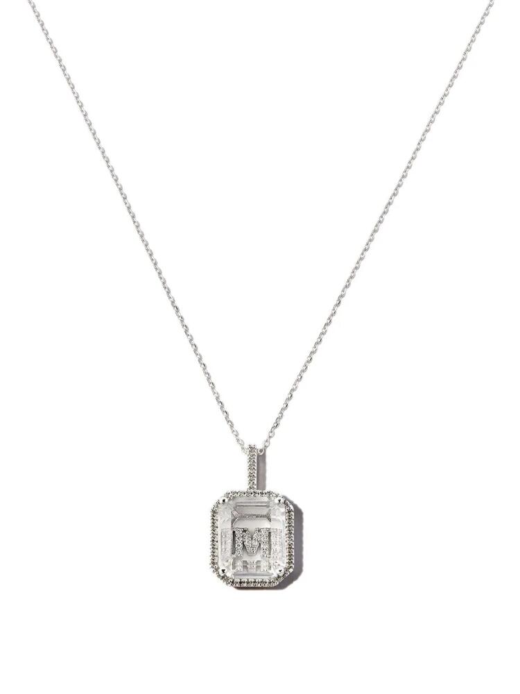 Mateo 14kt white gold M Initial diamond frame pendant necklace - Silver Cover